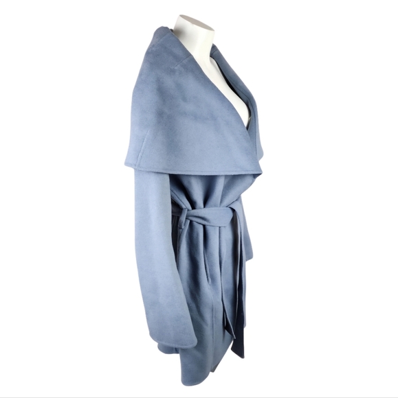 Tahari Marla Powder Blue Handmade Double Face Wool Wrap Coat Size Medium - Picture 3 of 12